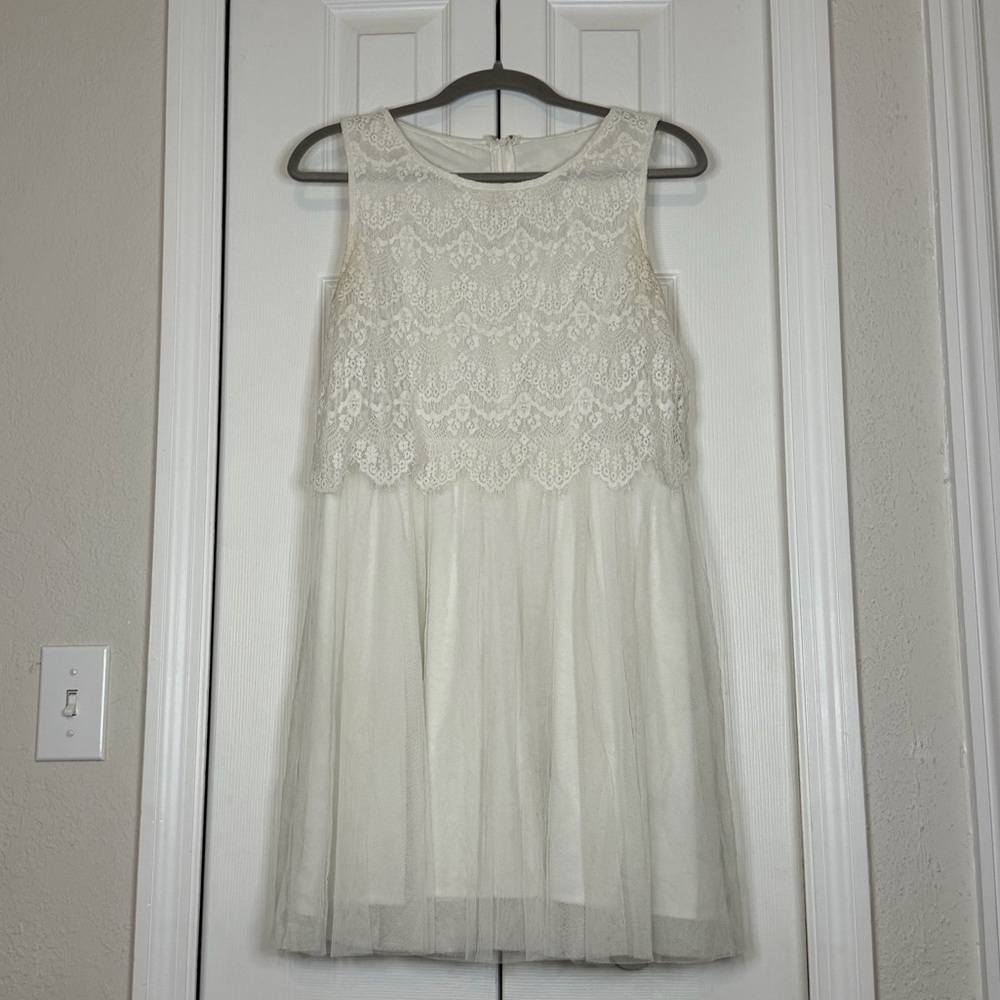 White Lace Tulle Dress Women’s M Sleeveless Fit & Flare Cottagecore Bridal